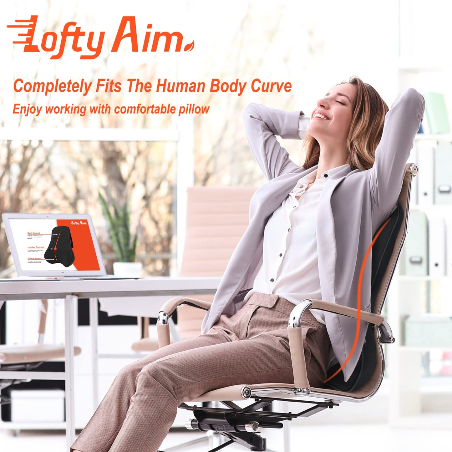 Lofty Aim Premium Lumbar Support Pillow, Ergonomic Memory Foam Support for Back Pain Relief, Lumbar Support Pillow for Car, Office Chair, Gaming Chair (Black)